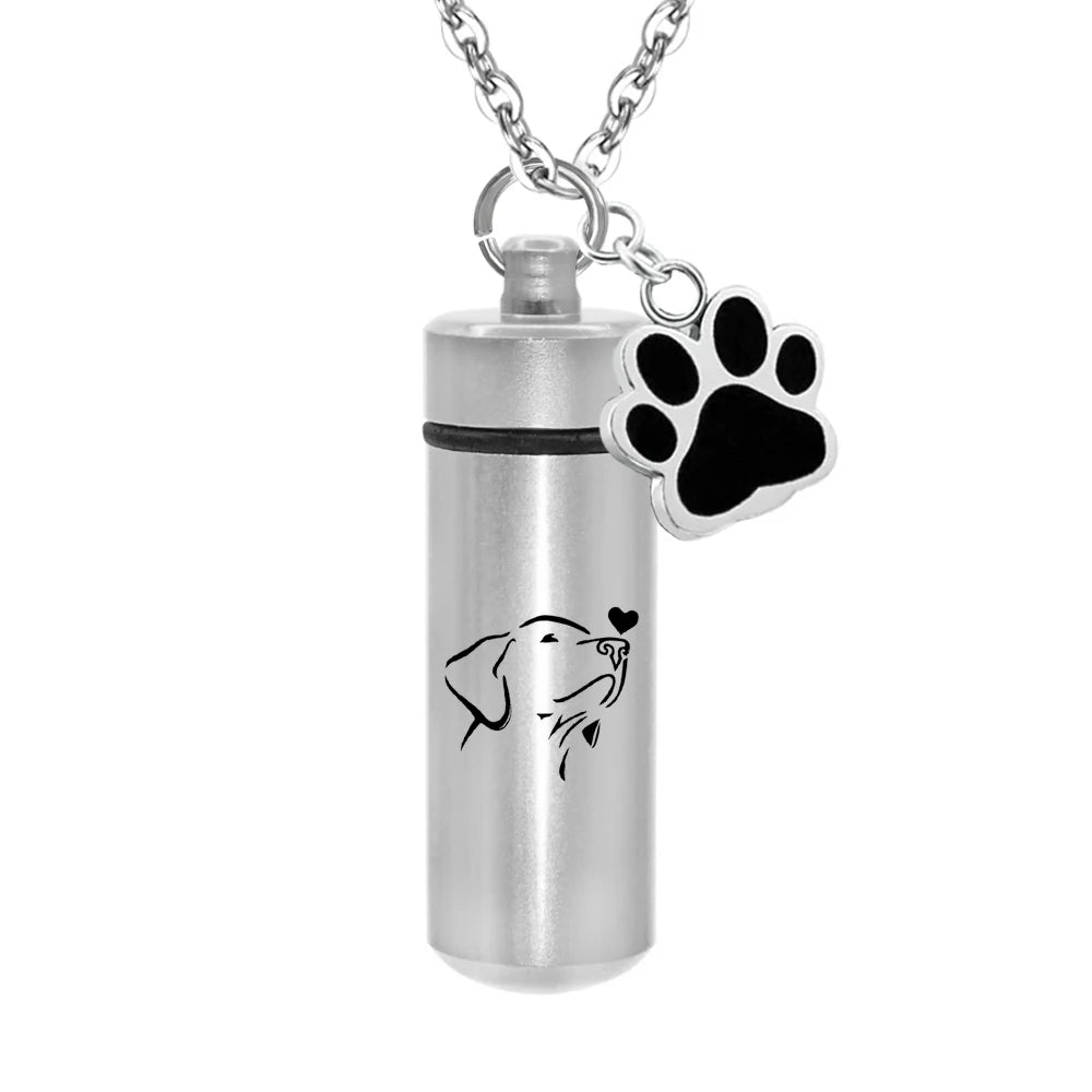 Lovely Dog & Cat Pet Paw Cylinder Pendant Ashes Holder Keepsake