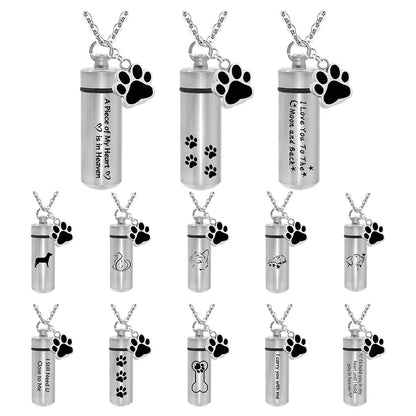 Lovely Dog & Cat Pet Paw Cylinder Pendant Ashes Holder Keepsake