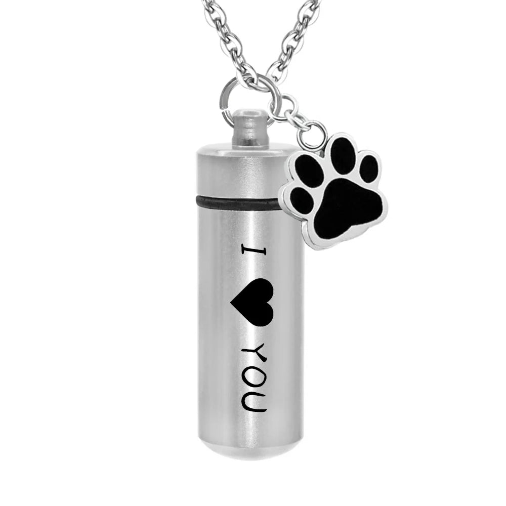 Lovely Dog & Cat Pet Paw Cylinder Pendant Ashes Holder Keepsake