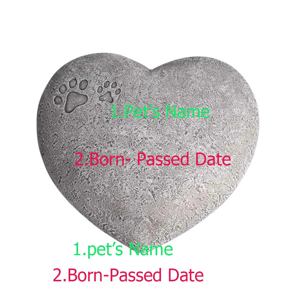 Cat & Dog Heart Shaped  Paw Print Remembrance Stone Grave Marker for Outdoor & Indoor Display