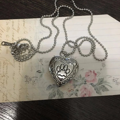 Pet Cat & Dog Heart Locket Necklace