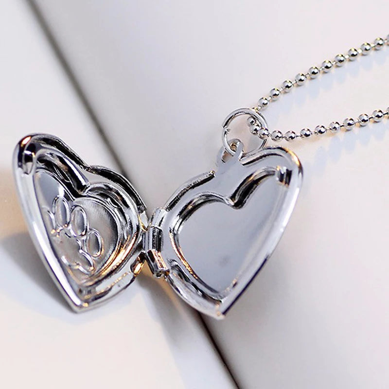 Pet Cat & Dog Heart Locket Necklace