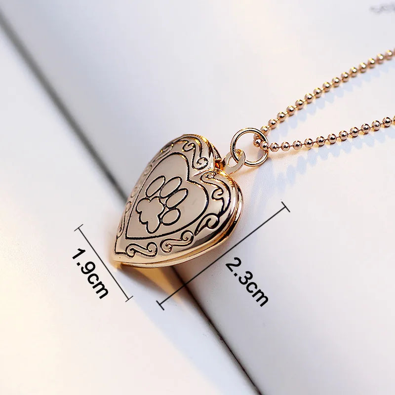 Pet Cat & Dog Heart Locket Necklace