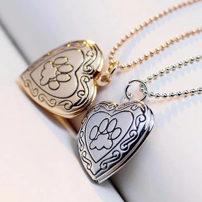 Pet Cat & Dog Heart Locket Necklace