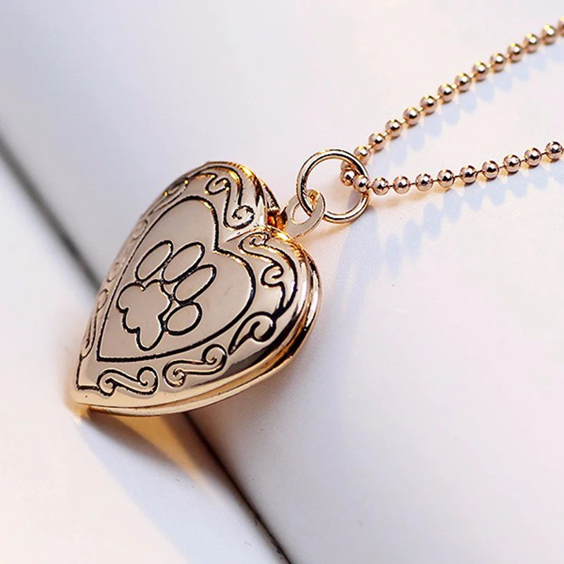 Pet Cat & Dog Heart Locket Necklace