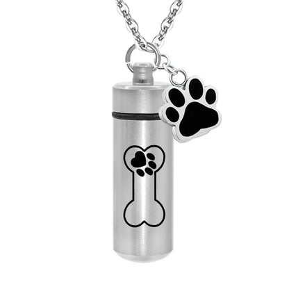 Lovely Dog & Cat Pet Paw Cylinder Pendant Ashes Holder Keepsake