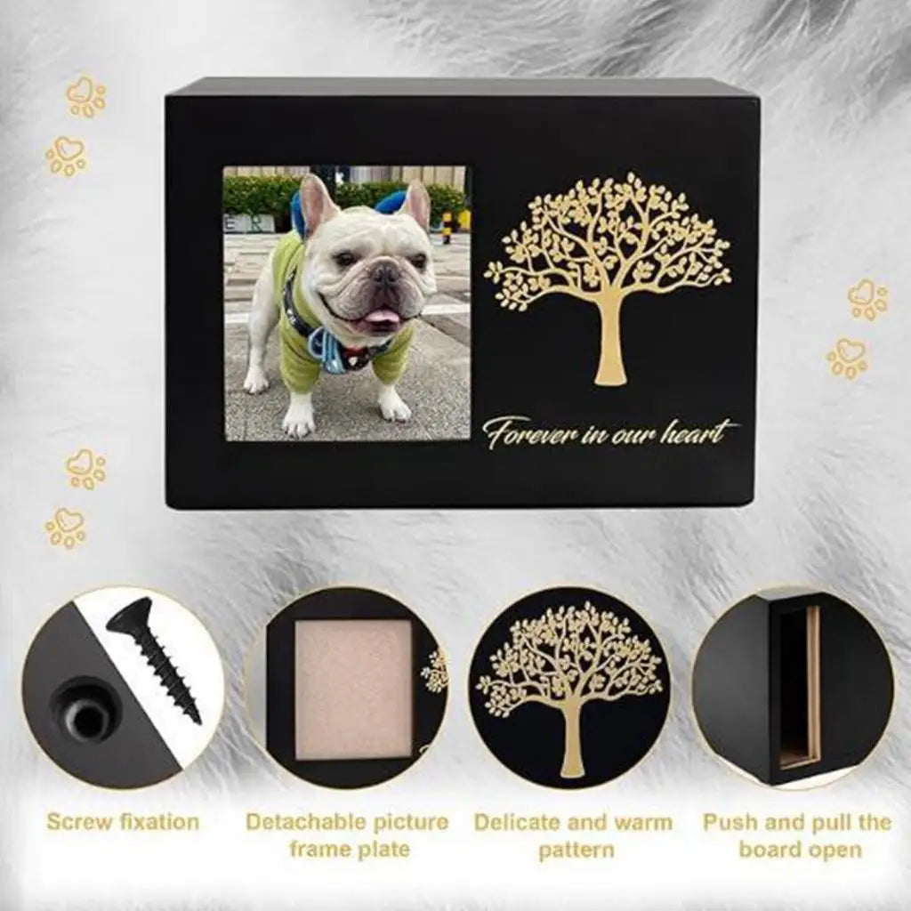 Wooden Pet Urn with Photo Frame Dog & Cat Memorial