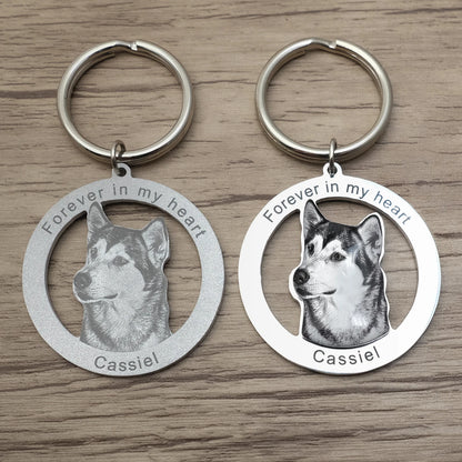 Personalized Cat & Dog Pet Picture Engraved Keychain Gift