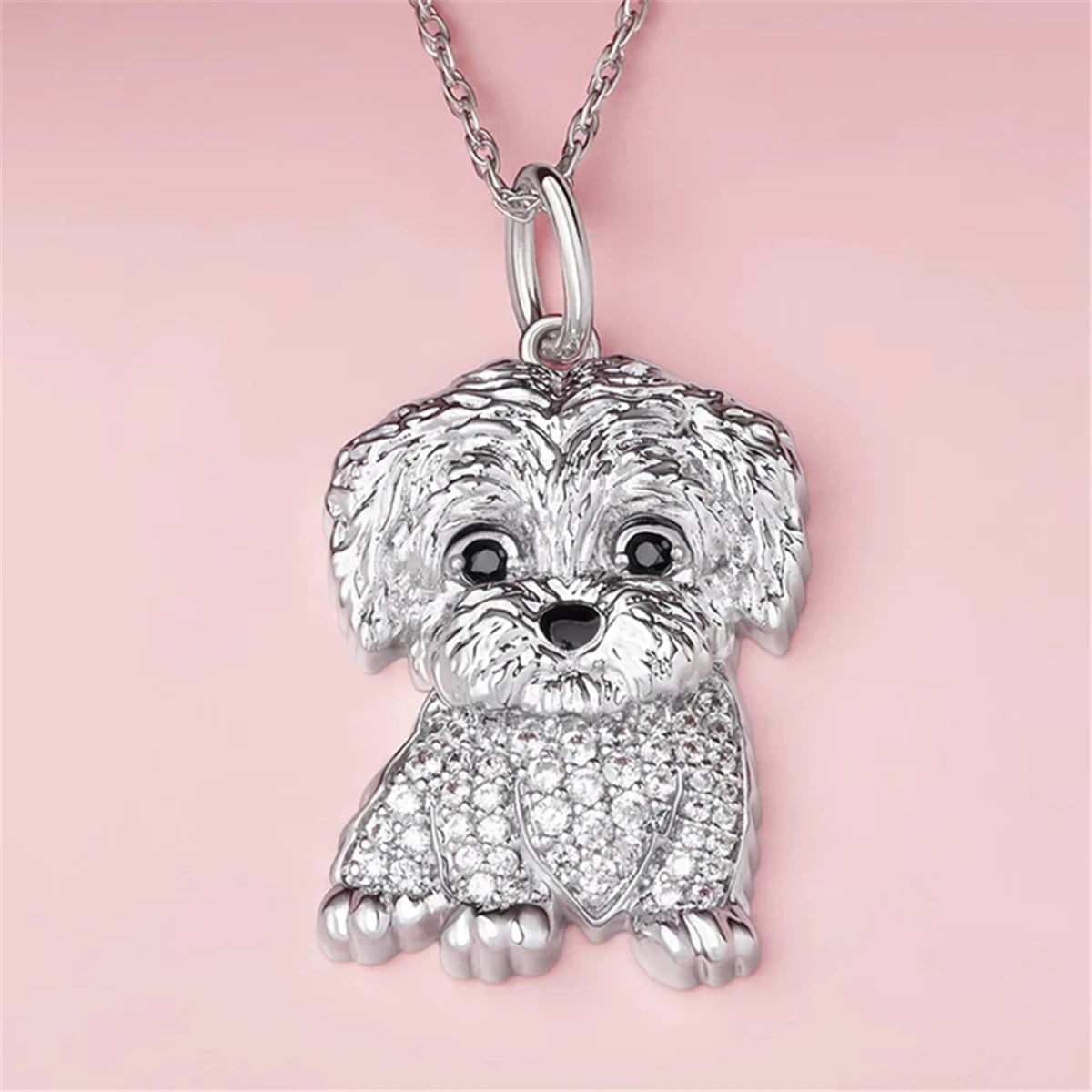 Creative Cute Maltese Pendant Necklace Fashion Pet Dog Jewelry Accessories Women's Pet Puppy Decoration Birthday Memorial Gifts