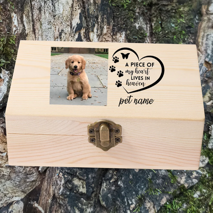 Custom Dog & Cat Pet Photo Ashes Urn Wooden Box Keepsake Gift