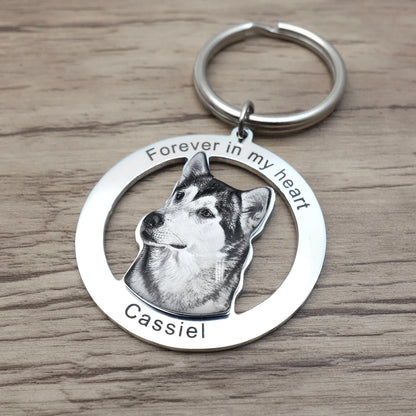 Personalized Cat & Dog Pet Picture Engraved Keychain Gift