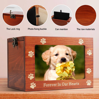 Pet Memory Urn For Ashes Wooden Box With Photo Frame