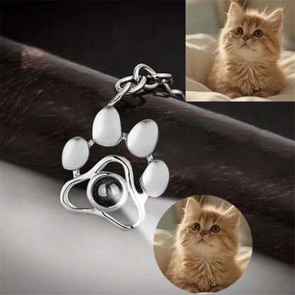 Custom Paw-Shaped Stainless Steel Charm Cat & Dog Photo Projection Keychain