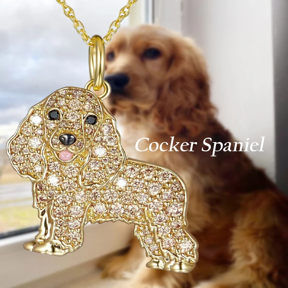 Exquisite Cute Cocker Spaniel Pendant Necklace for Women Elegant Pet Puppy Jewelry Animal Accessories Dog Lovers Memorial Gift