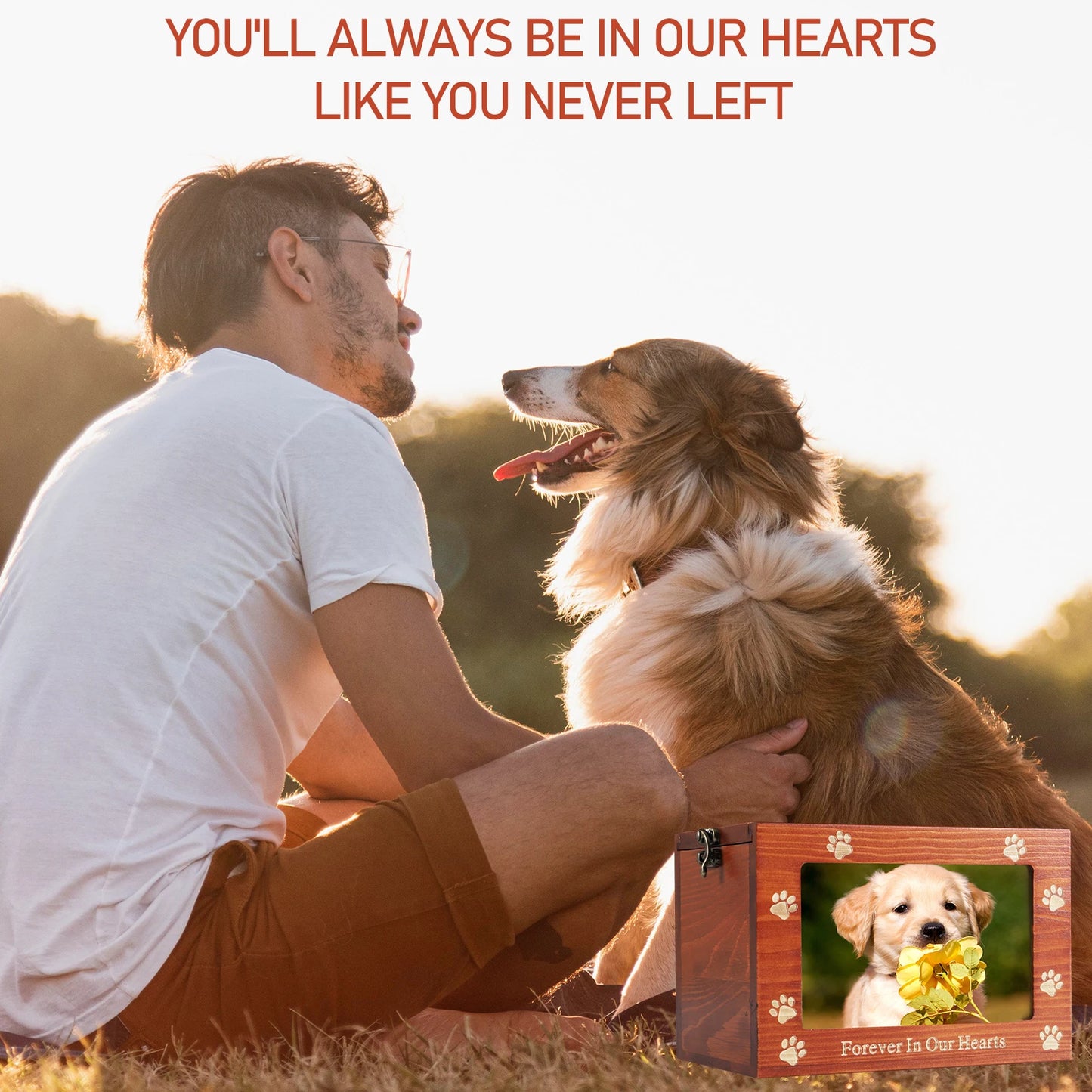 Pet Memory Urn For Ashes Wooden Box With Photo Frame