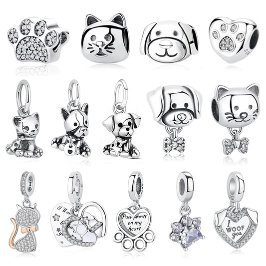 Cat & Dog Pet Parent 925 Sterling Silver Pendant Charms For Bracelets & Necklaces