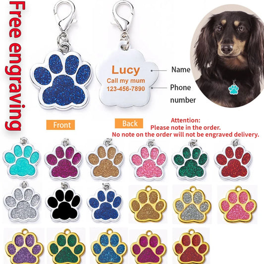 Custom Cat & Dog Pet Paw-Shaped Engraved ID Name Tag