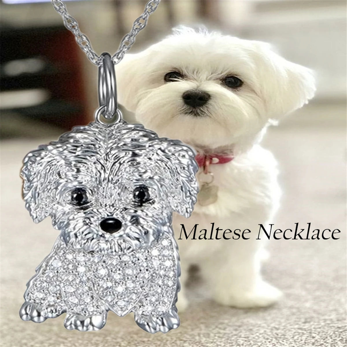 Creative Cute Maltese Pendant Necklace Fashion Pet Dog Jewelry Accessories Women's Pet Puppy Decoration Birthday Memorial Gifts