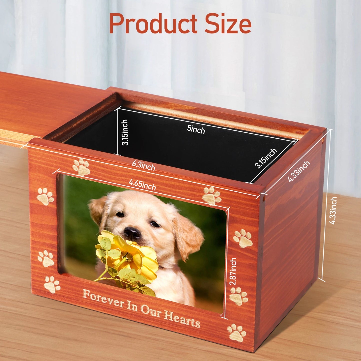 Pet Memory Urn For Ashes Wooden Box With Photo Frame