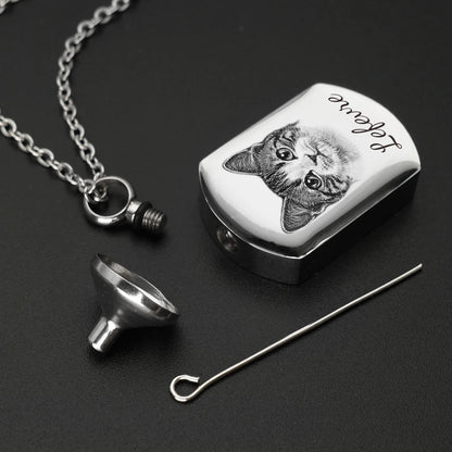 Custom Pet Cat & Dog Portrait Urn Pendant for Necklaces